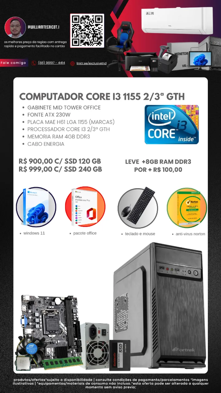 Computador core i3 novo barato