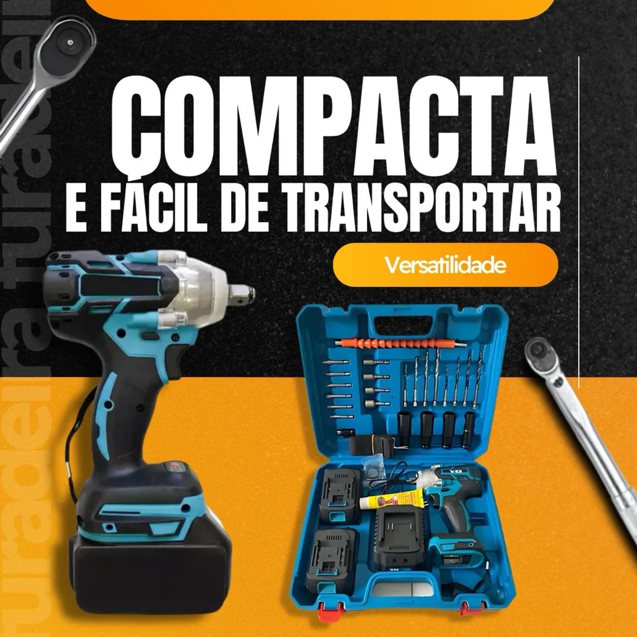 Chave De Impacto Parafusadeira Pneumática 2 Baterias Lítio - Foto 4