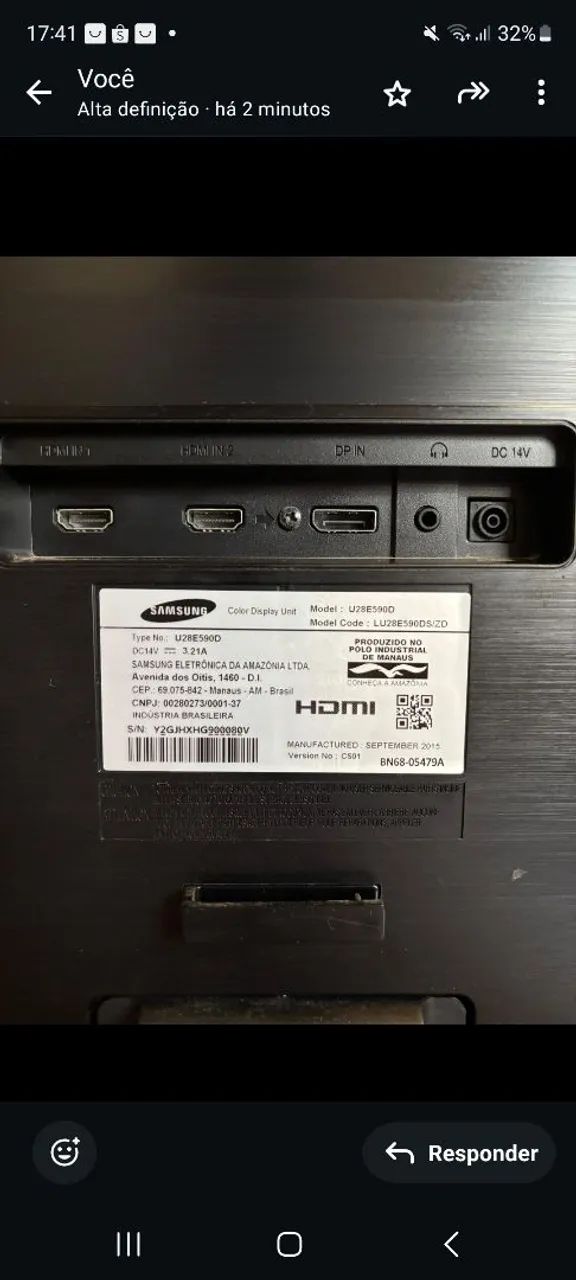 Monitor UHD Samsung 28" 4K, 1ms, HDMI, DP, Preto e cinza, Série UE5 - Foto 3