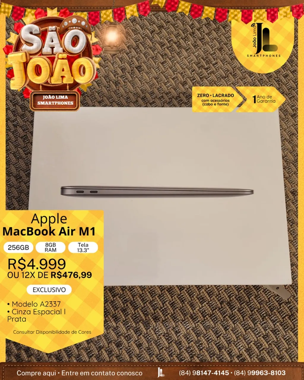 MACBOOK AIR M1, 256GB, 8GB RAM, TELA 13.3?, LACRADO, EXCLUSIVO!