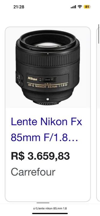 Lente Nikon 85mm f/1.8G AF-S NIKKOR 1.600$ - Foto 3