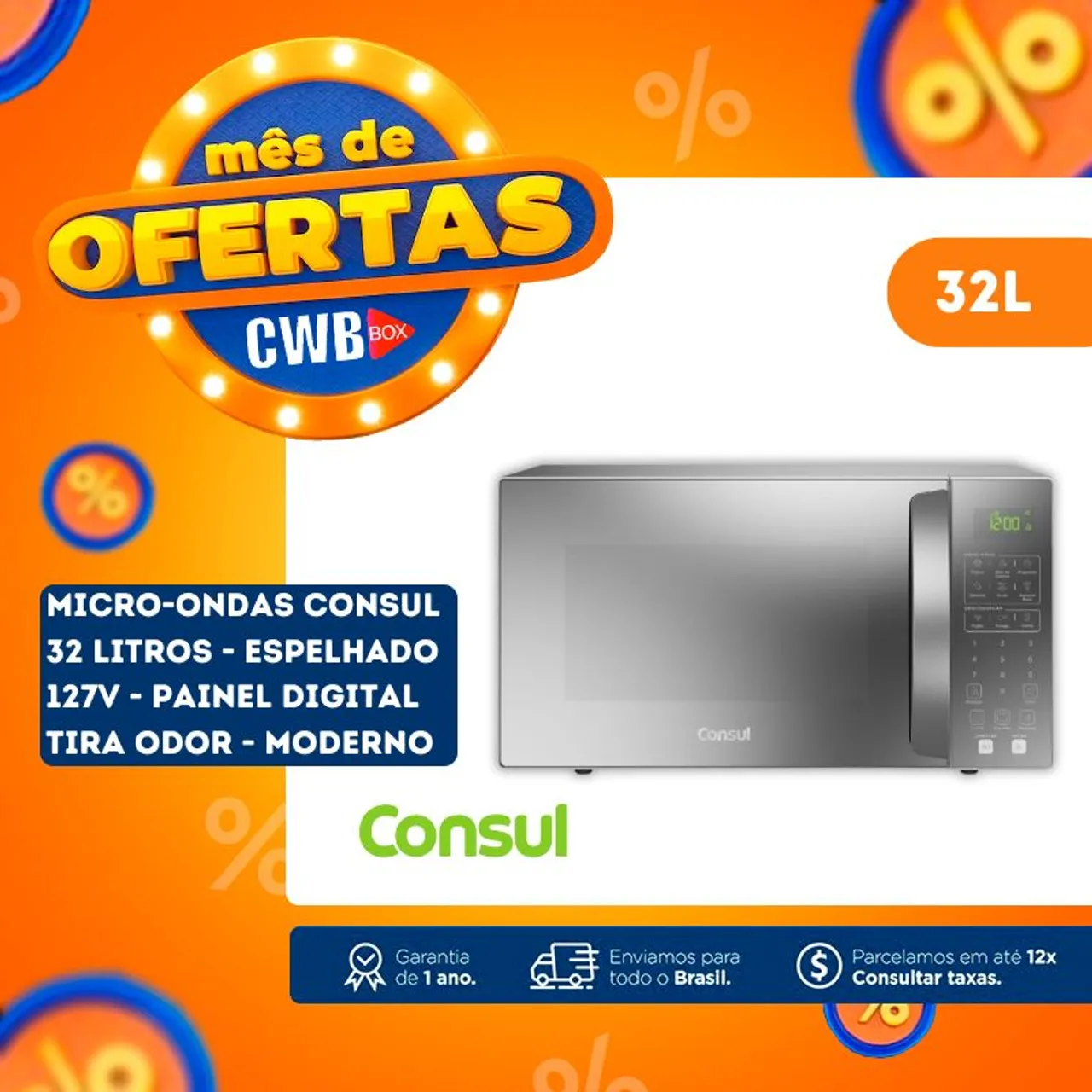 Micro-ondas Consul 32L Inox Espelhado 127V PROMOÇÃO