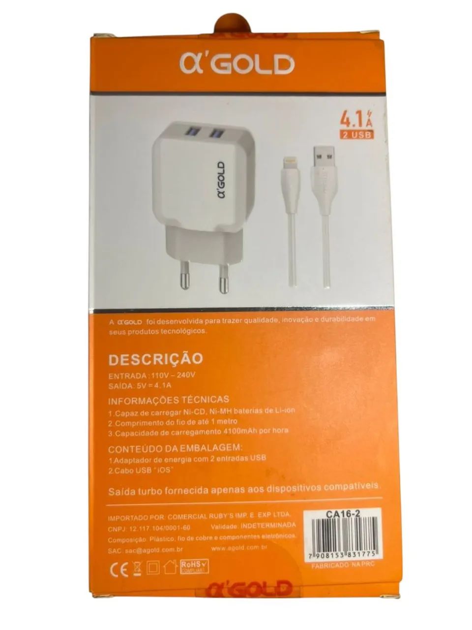 Carregador Rápido 4.1A 2 USB A'Gold CA16-2/iOS - Foto 2