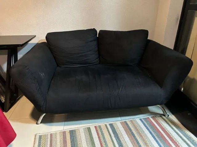 Sofá 2 Lugares Em Tecido Preto Usado