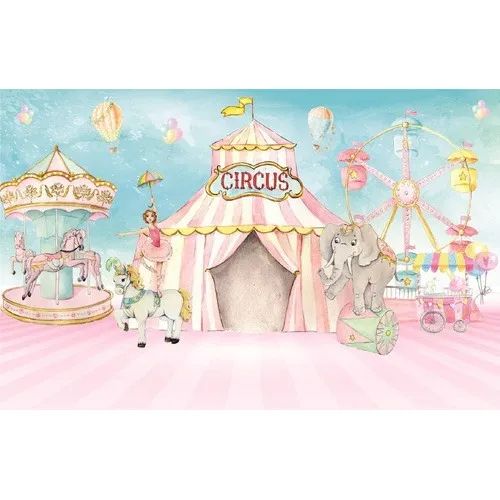 Painel Cenário Fotográfico em Tecido Decoração Circo Rosa
