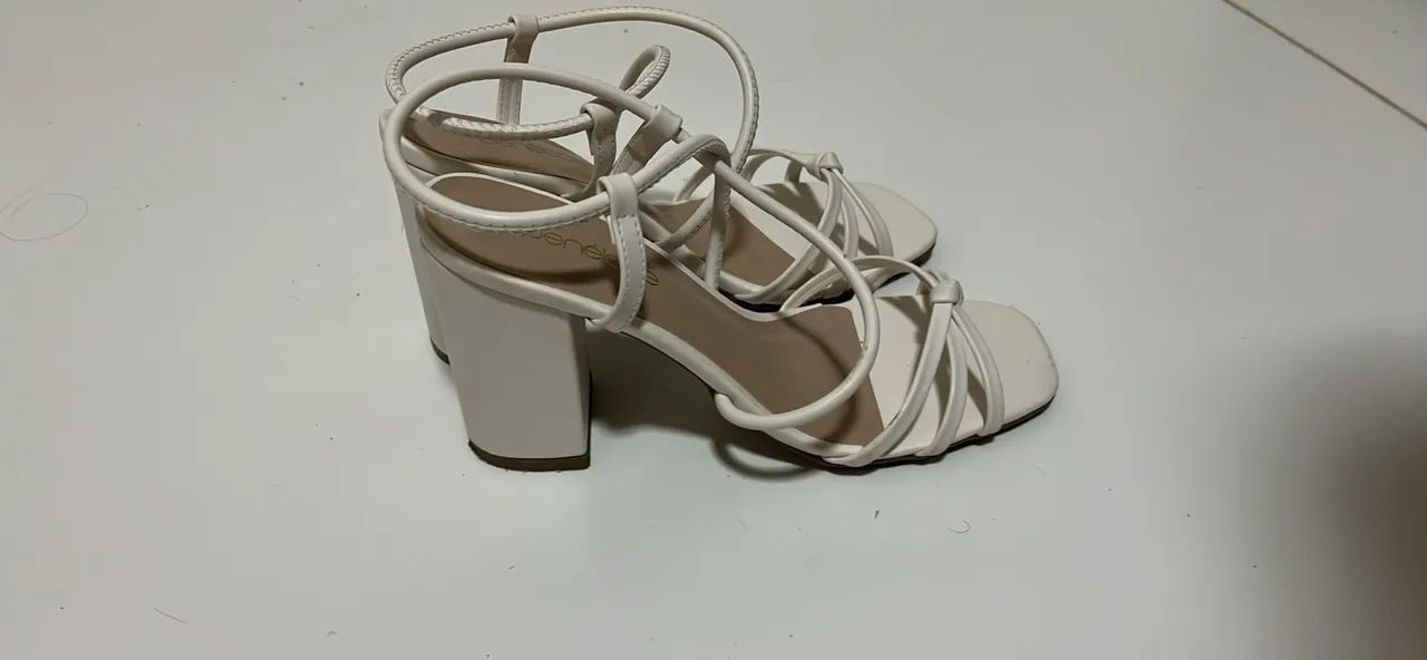 Sandália Feminina Salto Bloco Penélope Off-White - Foto 3