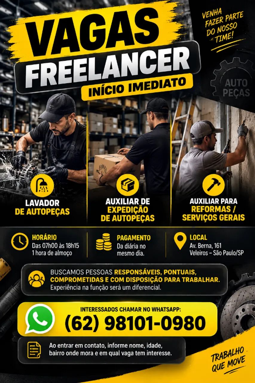 ? VAGAS FREELANCER ? INÍCIO IMEDIATO