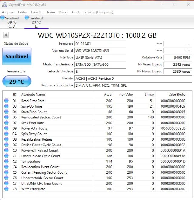 hd notebook sata western digiral WD saudável 1tb