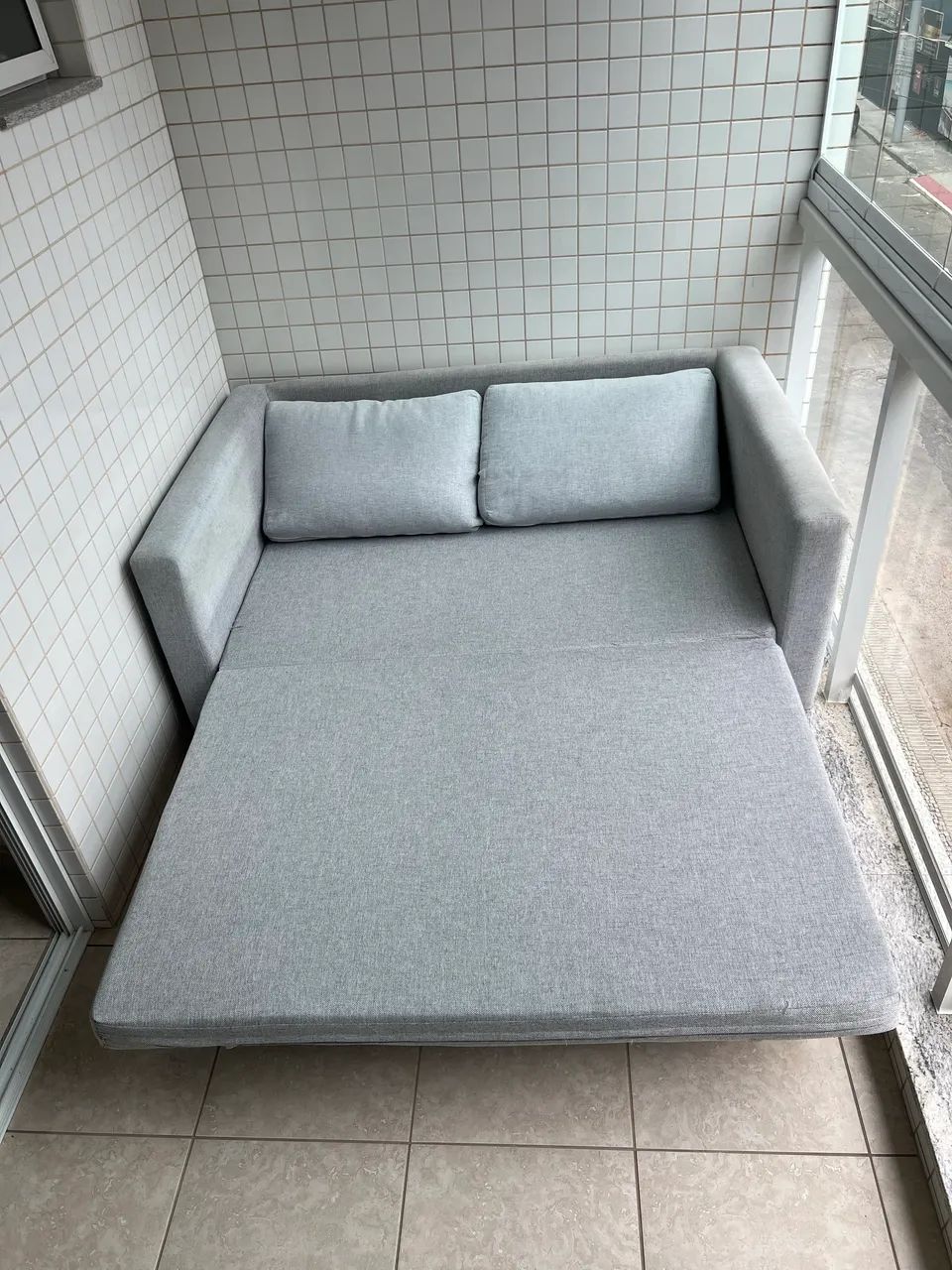 Sofá-cama Casal, 2 Lugares, Linho Cinza Liso - Foto 4