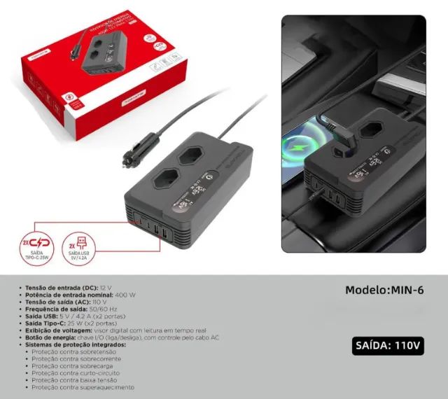 Inversor Conversor Tomada Carro 350w 12v P/110v Usb Veicular
