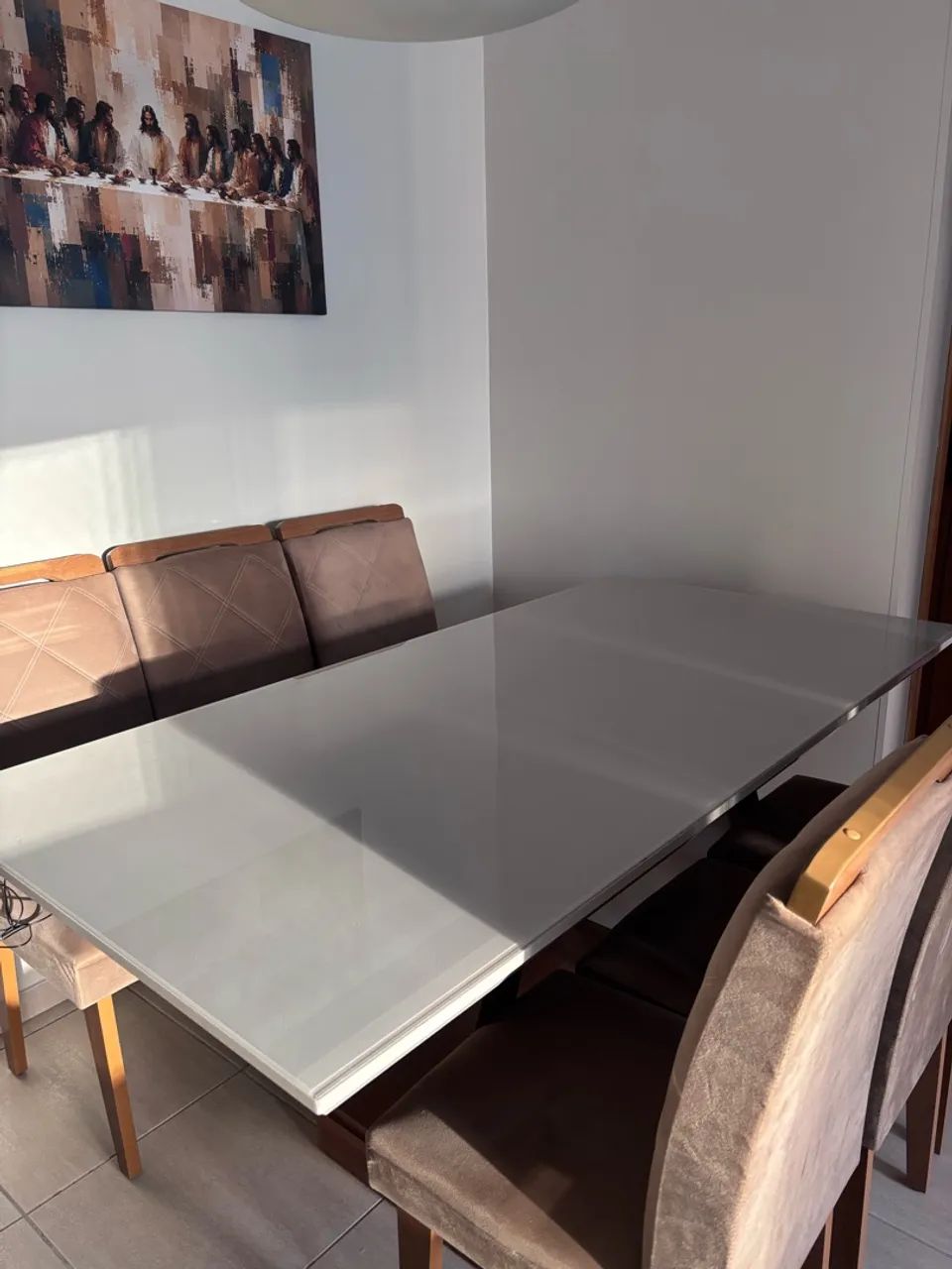 Mesa mdf com vidro -  6 cadeiras