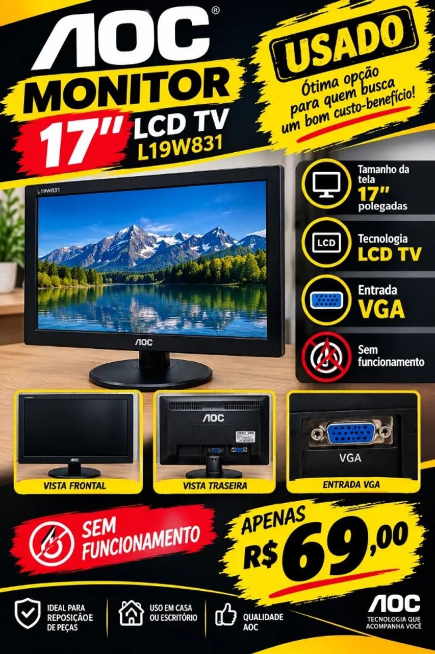 Monitor AOC LCD TV sem funcionamento 