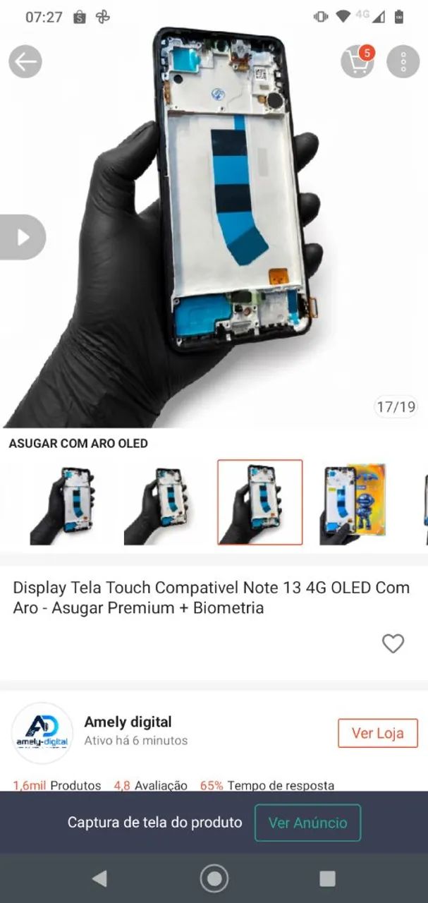 Tela display note 13 4g com biometria 