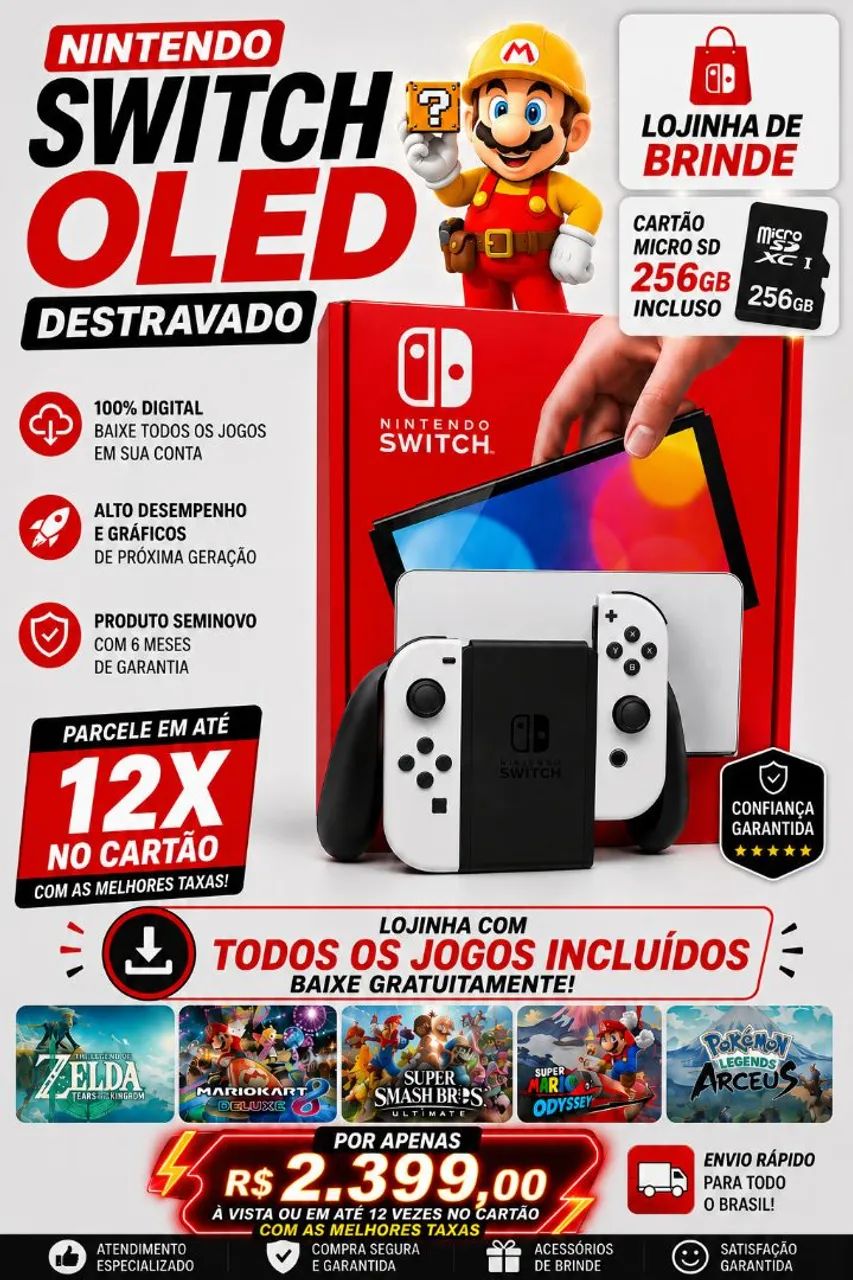 Nintendo Switch OLED destravado 256GB | Com garantia !