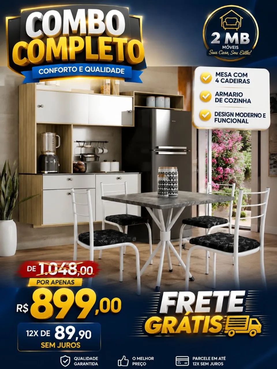 Kit Atmario de Cozinha e Mesa com 4 CADEIRAS com Frete Gratis