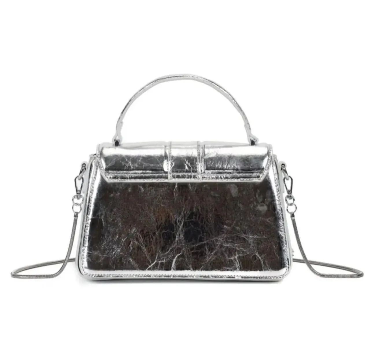 bolsa pequena prata metalizado crinkle fivela brilho - Foto 4