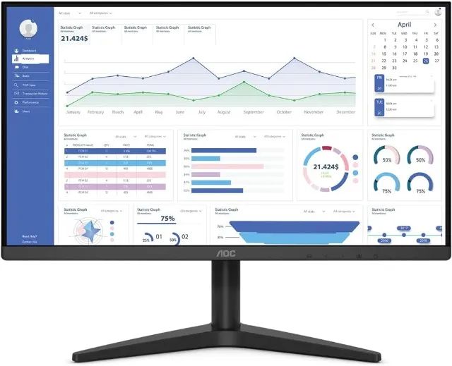 Monitor AOC 21.5" VGA e HDMI e painel VA, preta, 75HZ