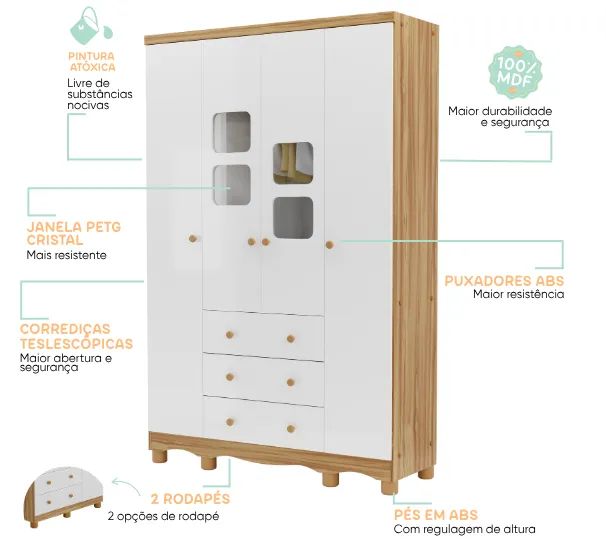 Guarda-Roupa emMDF Lumi 4 Portas (Novo) - Foto 5