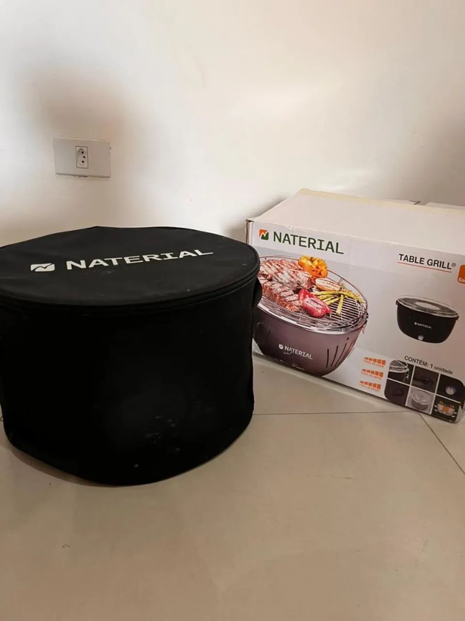 Churrasqueira Portátil a Carvão 23x35cm Table Grill Cinza Escuro Naterial - NOVO - Foto 5