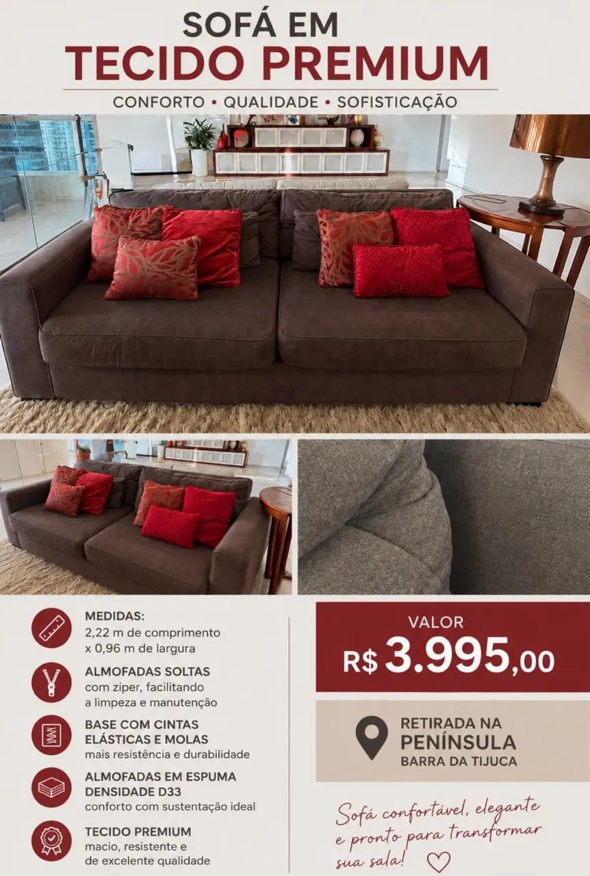 Sofá tecido premium 