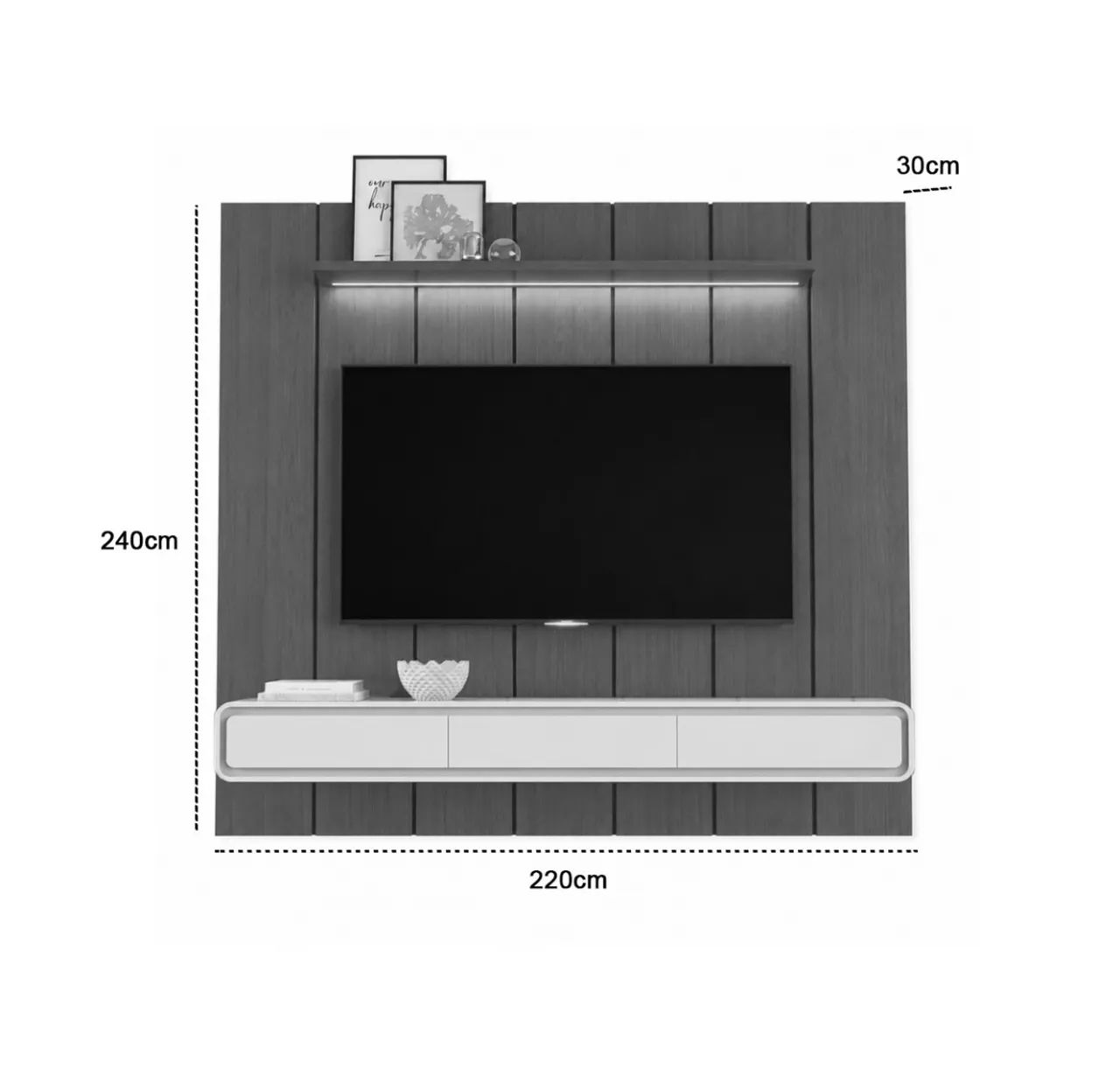 Painel Home 220cm com Nicho e Led para Tv Até 75 Polegadas Ripado  p54 - Foto 2
