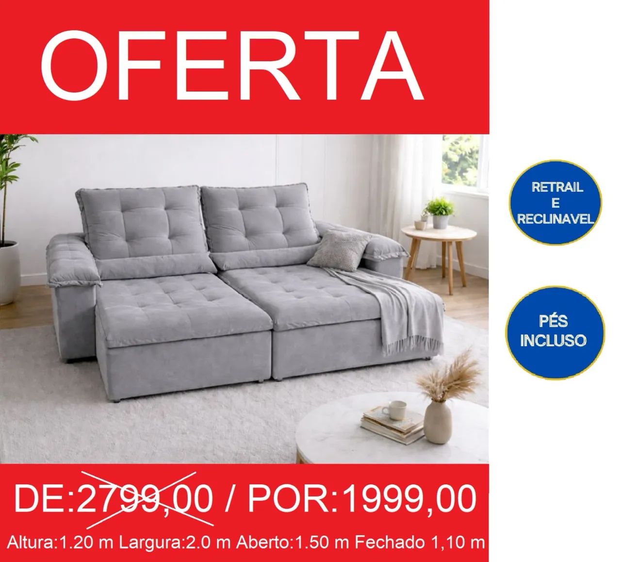 Sofá Retrátil e Reclinável 