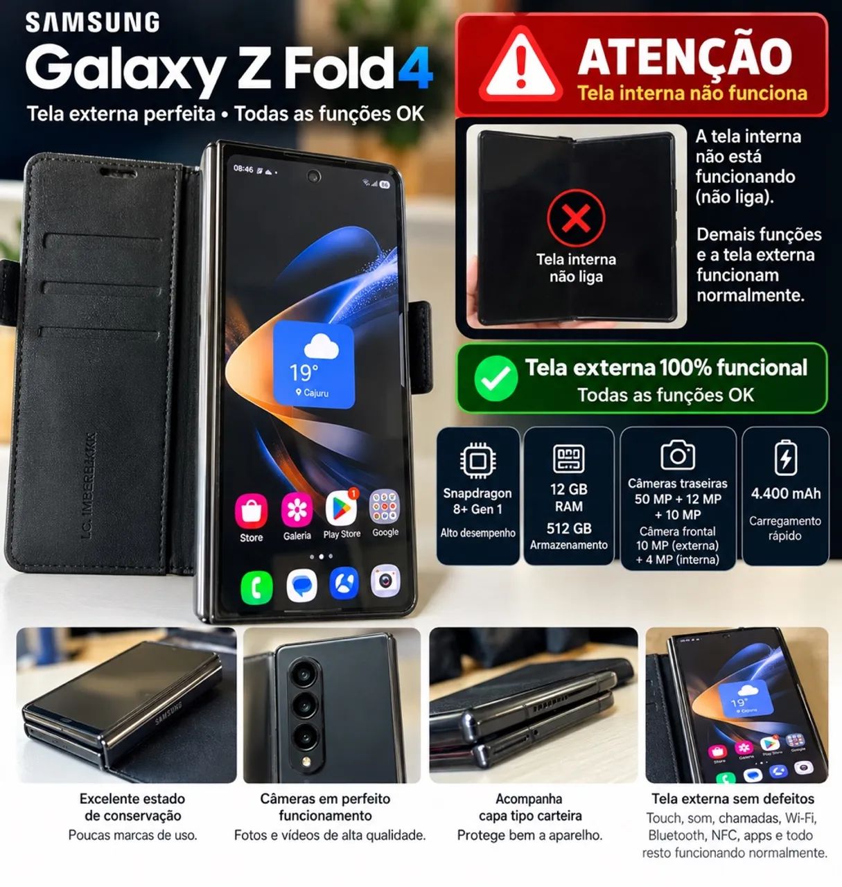 Samsung Galaxy Z Fold4 512GB | 12GB RAM | 5G | Tela Externa OK