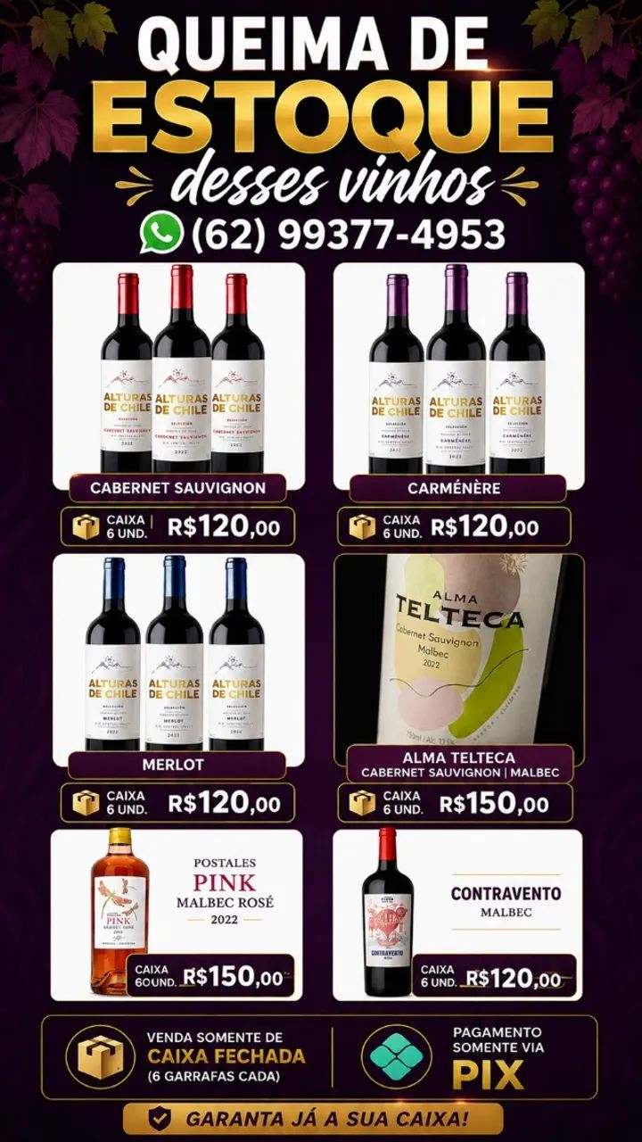 Queima de estoque de vinho - preço de custo