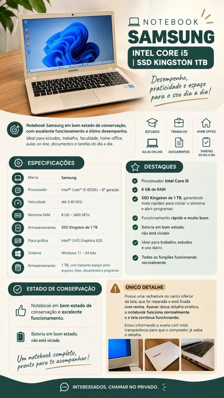 NOTEBOOK SAMSUNG - INTEL CORE i5 | SSD KINGSTON 1TB - Foto 5