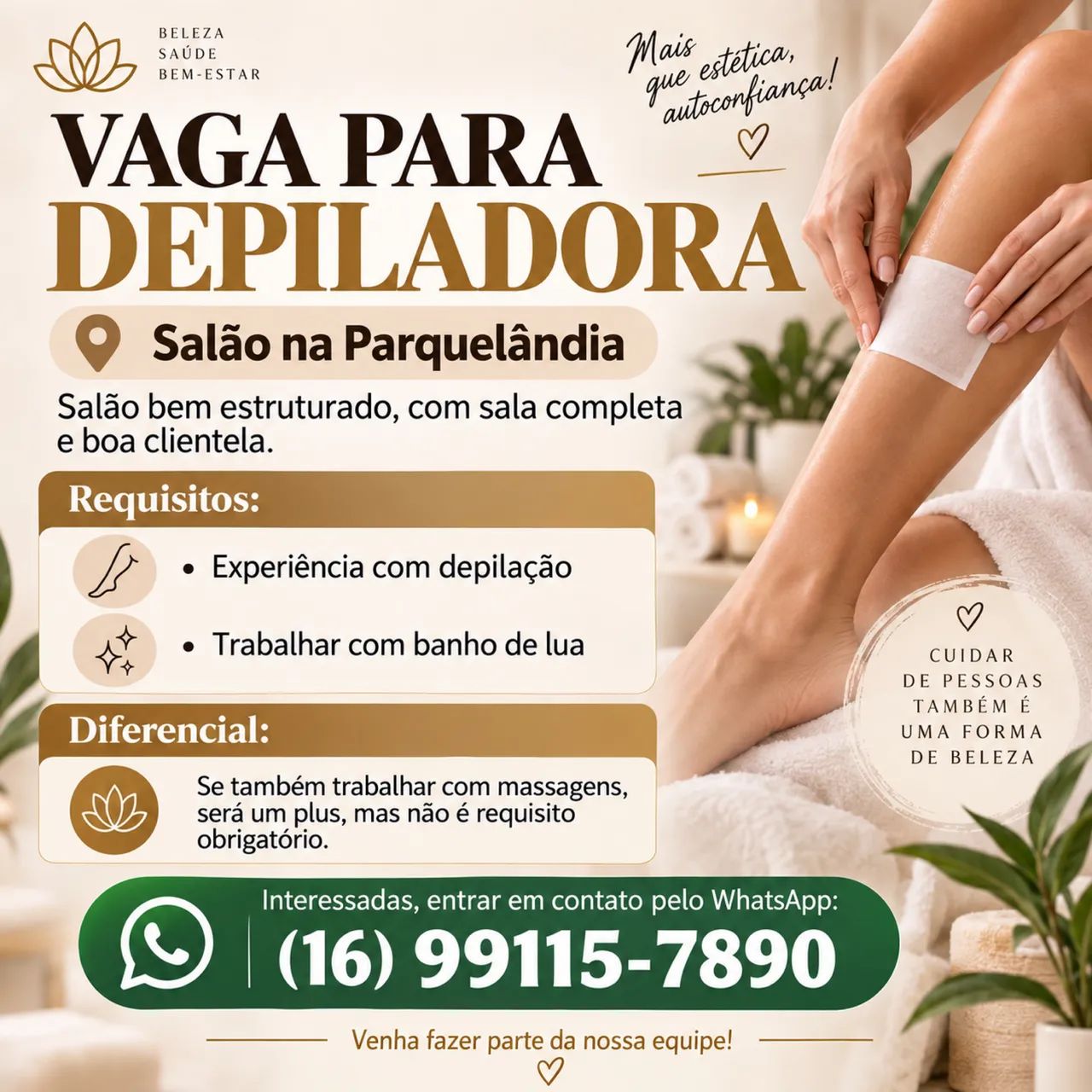 VAGA PARA DEPILADORA- PARQUELÂNDIA