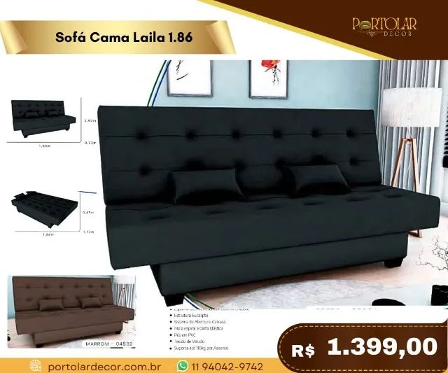 Sofá cama Laila 1.86, a pronta entrega 
