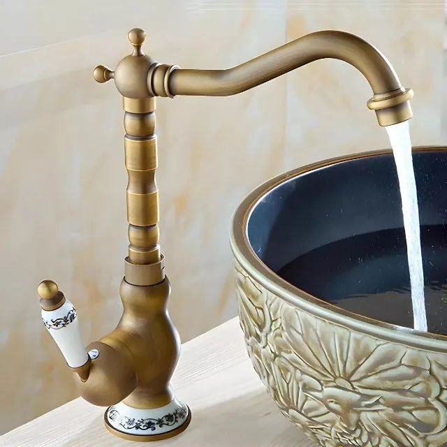 Torneira Bronze Ouro Velho Porcelana Monocomando Banheiro - Foto 4