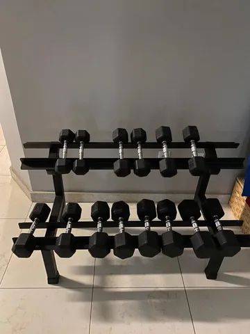Dumbell Hexagonal Pintado Par de 10 kg a 20 kg + Suporte  - Foto 4