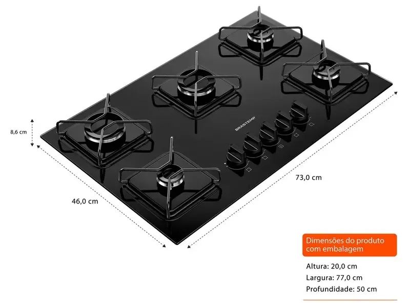 Cooktop 5 Bocas a Gás Brastemp GLP Preto Superautomático