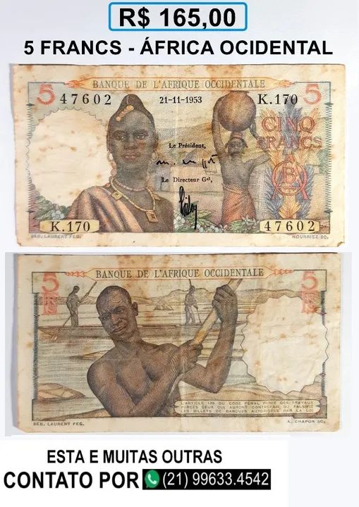 Cédula Cinq francs- República da África Ocidental 