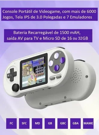 Console Vídeo Game Retrô Portátil SF2000 Data Frog + 6000 Jogos Retro Tela IPS HD