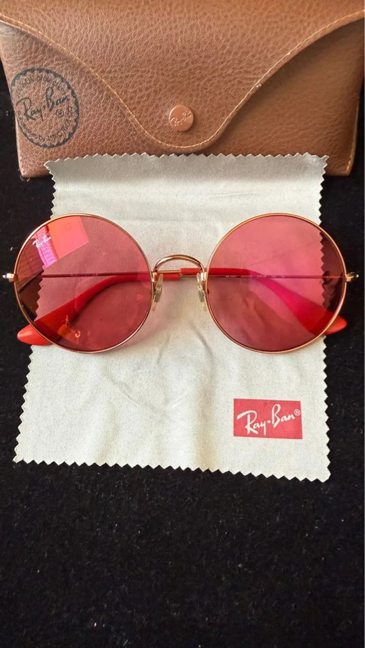 Óculos de Sol Ray-Ban Redondos Vermelhos - Foto 4
