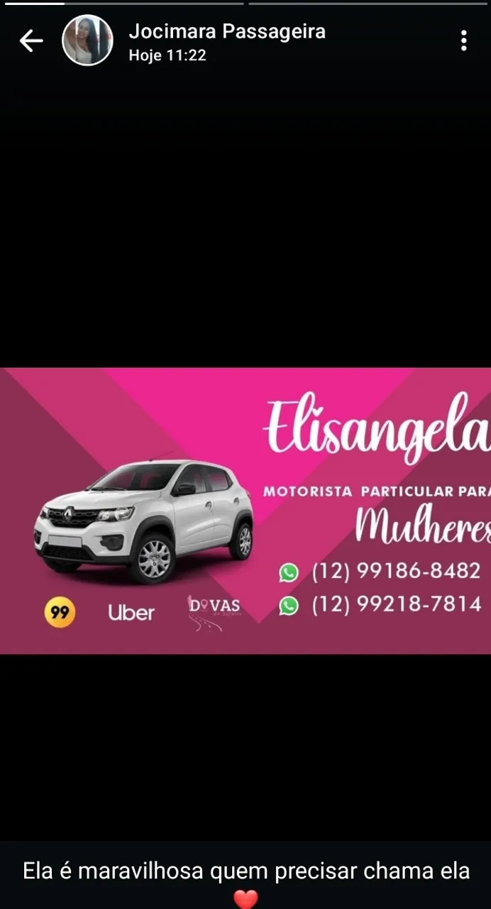 Motorista particular para mulheres, compromisso e seriedade. Chame @elisangeladriver