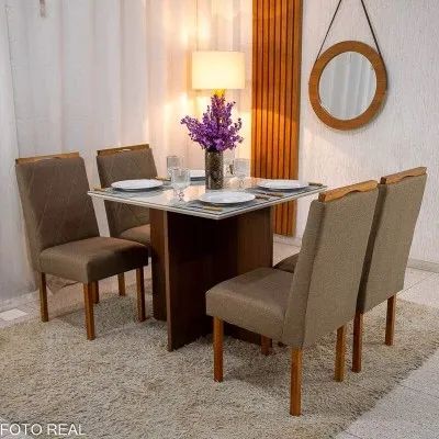 Mesa de Jantar 90x90 + 4 Cadeiras Madeira Maciça rf98