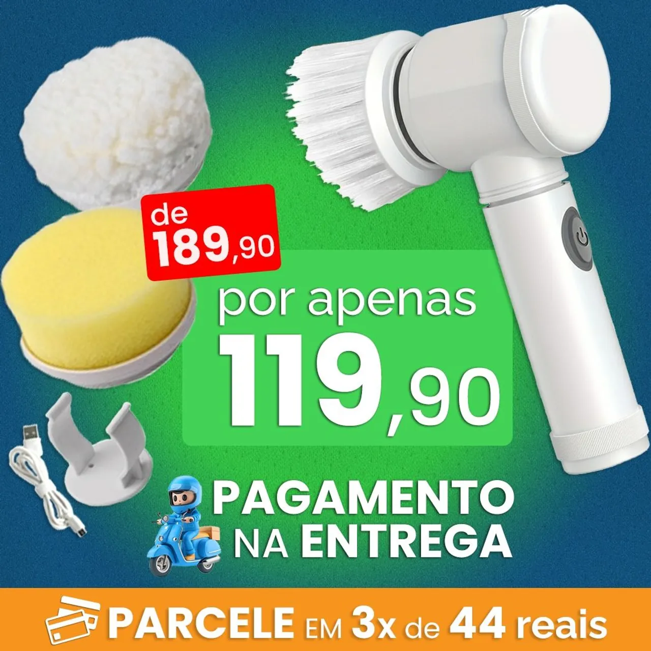 Escova de Limpeza Elétrica 5 em 1 - Limpeza Eficiente!