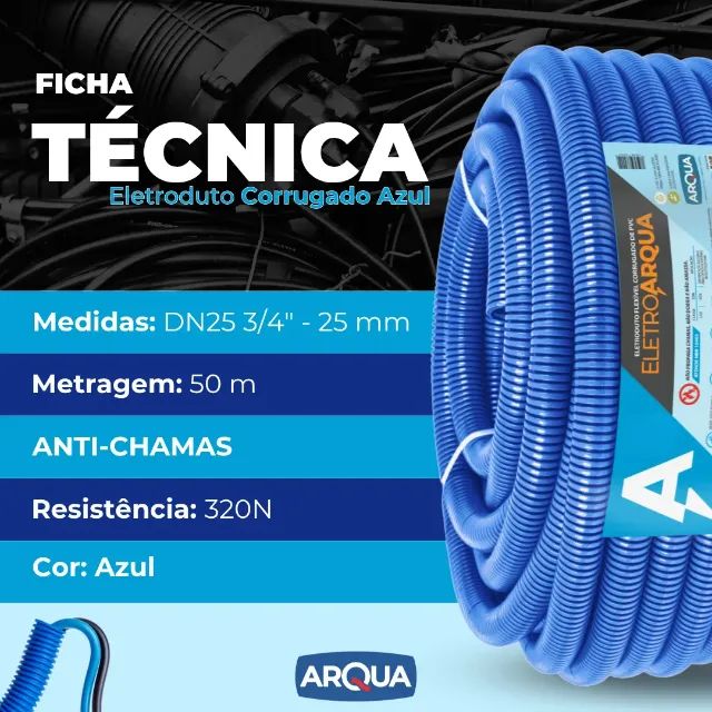 Conduíte Corrugado Flexível (Eletroduto/Mangueira) 3/4 (25mm) 50m Arqua Telecon Azul - Res - Foto 3