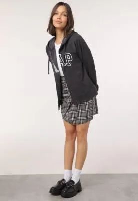 Blusa de Moletom Flanelada Aberta GAP Capuz Grafite - Foto 4