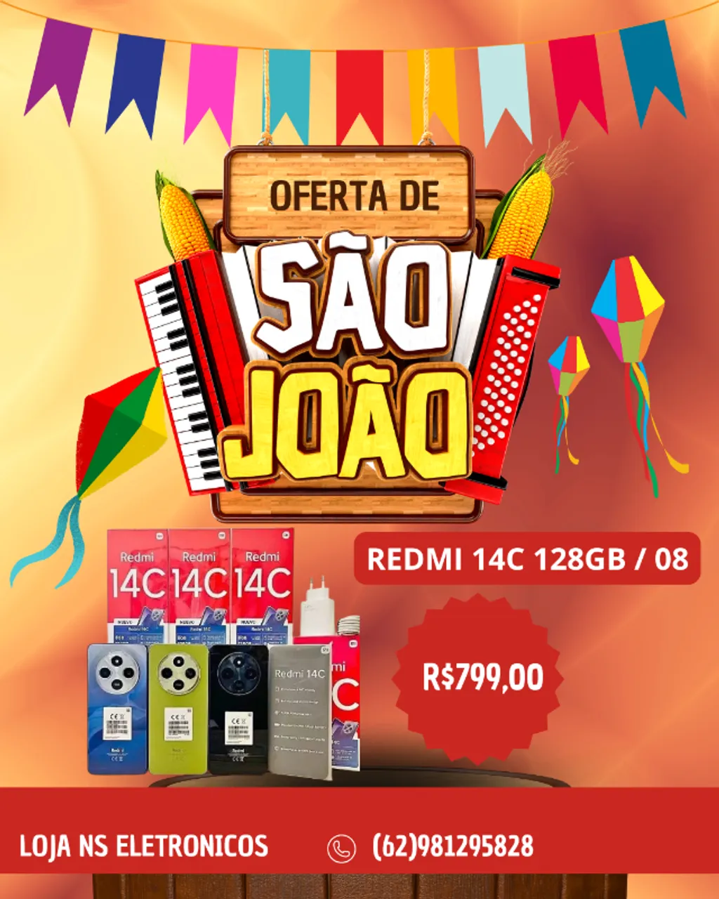 Celular Xiaomi Redmi 14c 128GB / 08GB Novo Capinha e Pelicula + Entrega Gratis Garantis