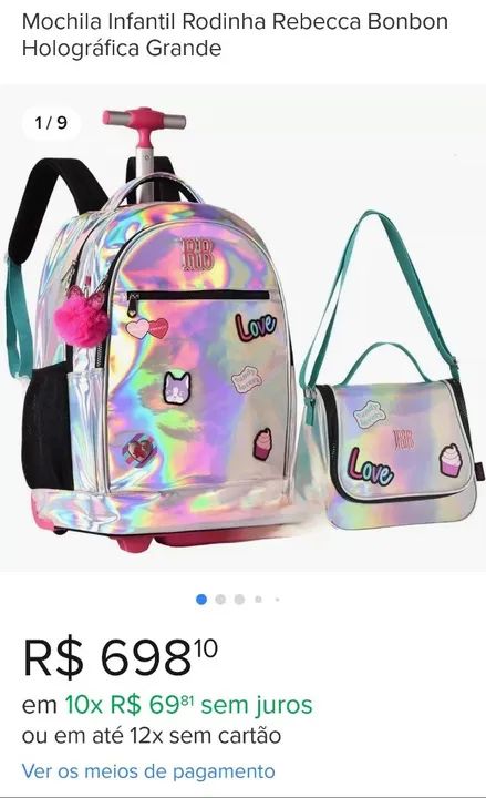 Mochila de rodinha infantil RB holográfica - Foto 6
