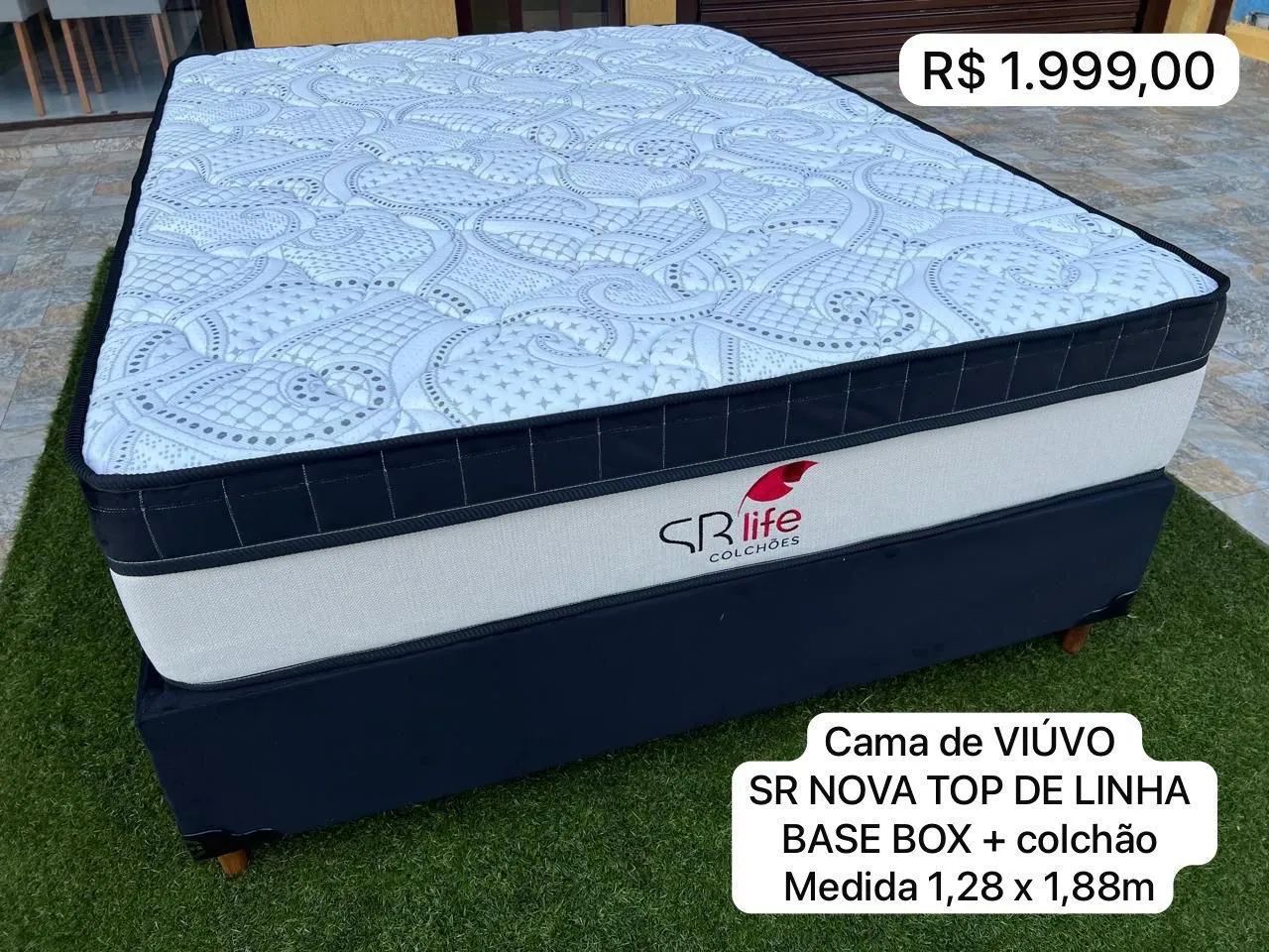 Cama de Viúvo SR Nova Top de Linha Base Box + Colchão 1,28x1,88m