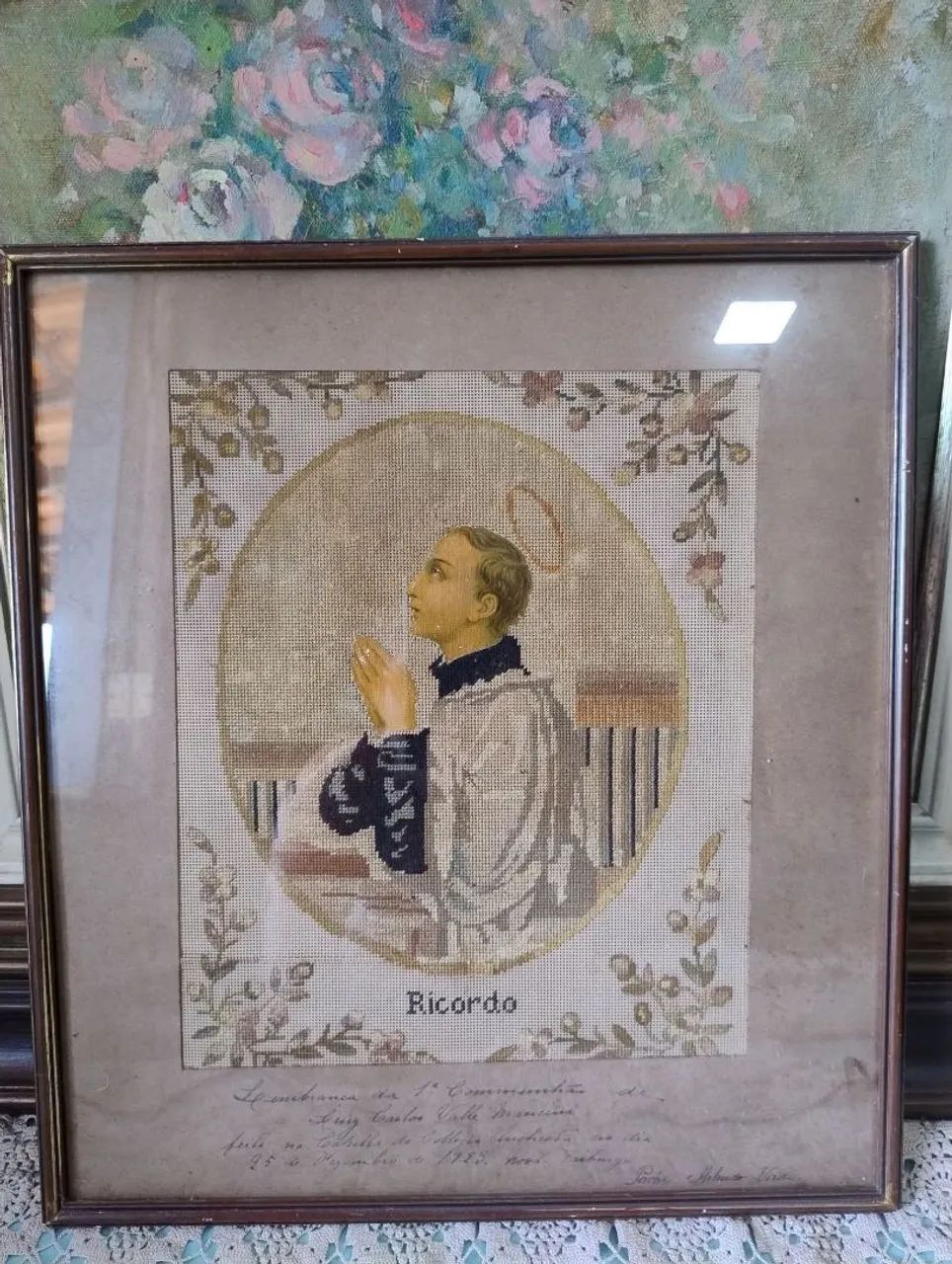 Lembrança de comunhão quadro Petit Point 
