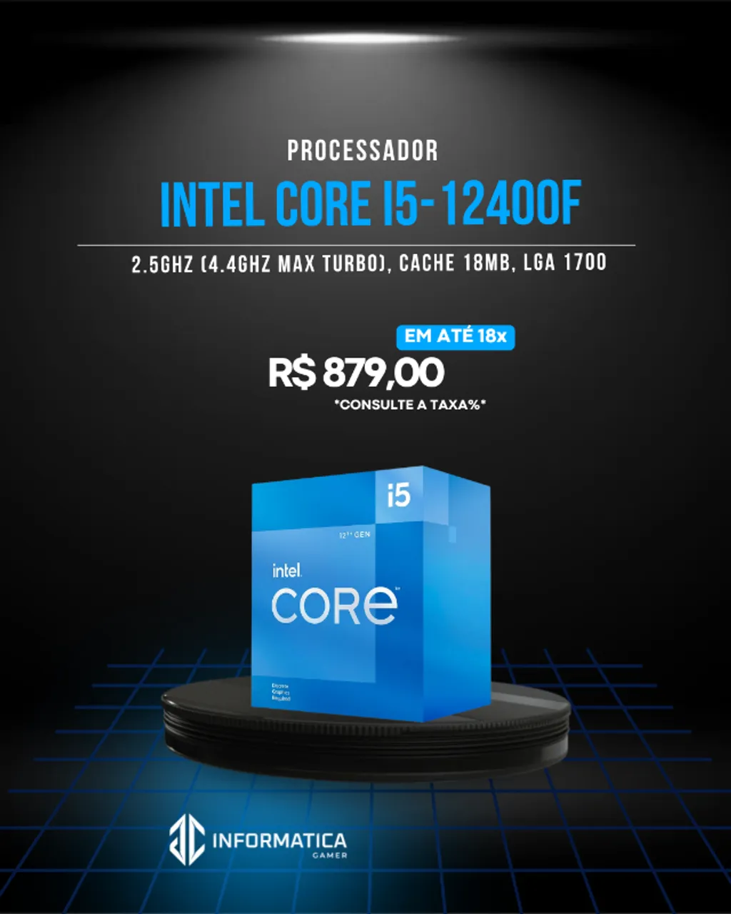 Processador Intel Core i5 12400F, 2.5GHz (4.4GHz Turbo), 12ª Geração(JCINFORMATICA)