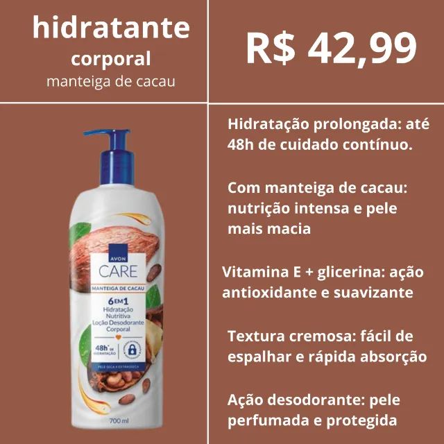 LOÇÃO DESODORANTE CORPORAL MANTEIGA DE CACAU Avon Care - 700 ml