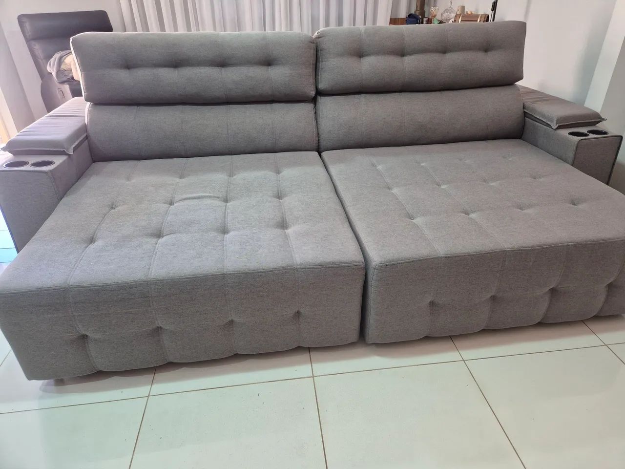 Sofa retrátil reclinável 3metros linho - Foto 4