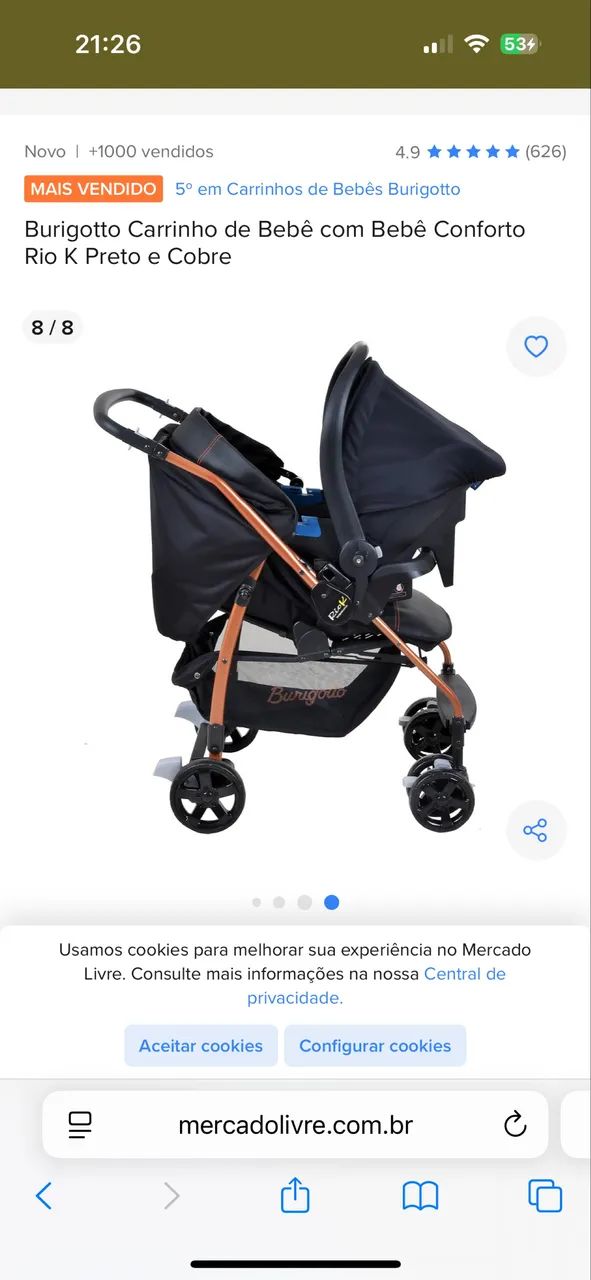 Carrinho + bebê conforto da Burigotto - Foto 3